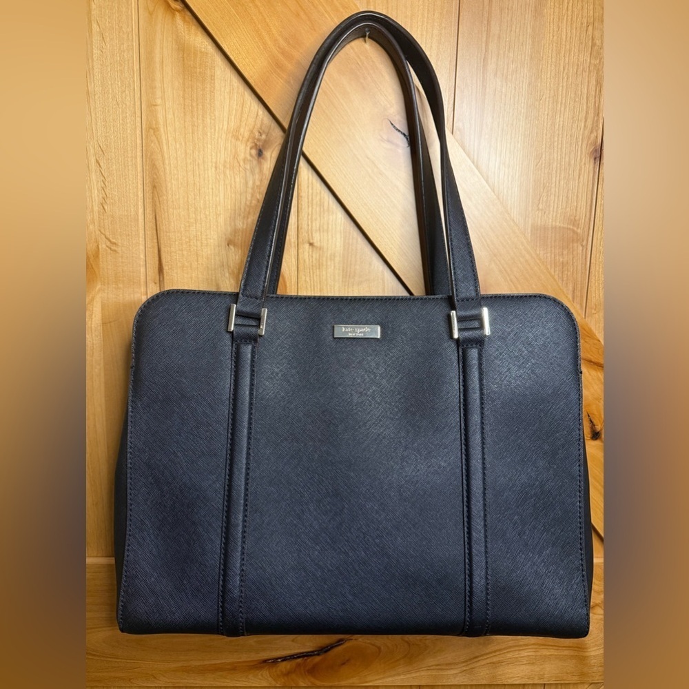 Kate Spade New York Black Crossgrain Leather Double Handles Satchel Shoulder Bag